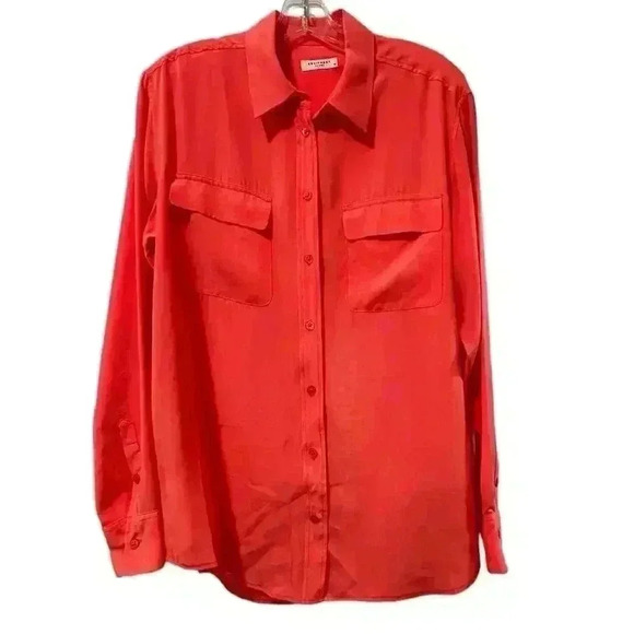 Equipment Femme Salmon Pink Signature Silk Button Down Shirt Size M - Picture 2 of 6